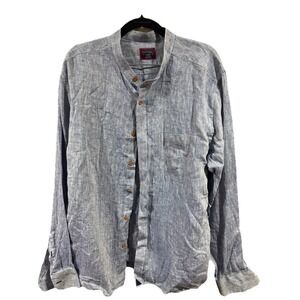 UNTUCKit Men Shirt Small Blue Pure Linen Band Collar Slim Fit Thin Casual XL